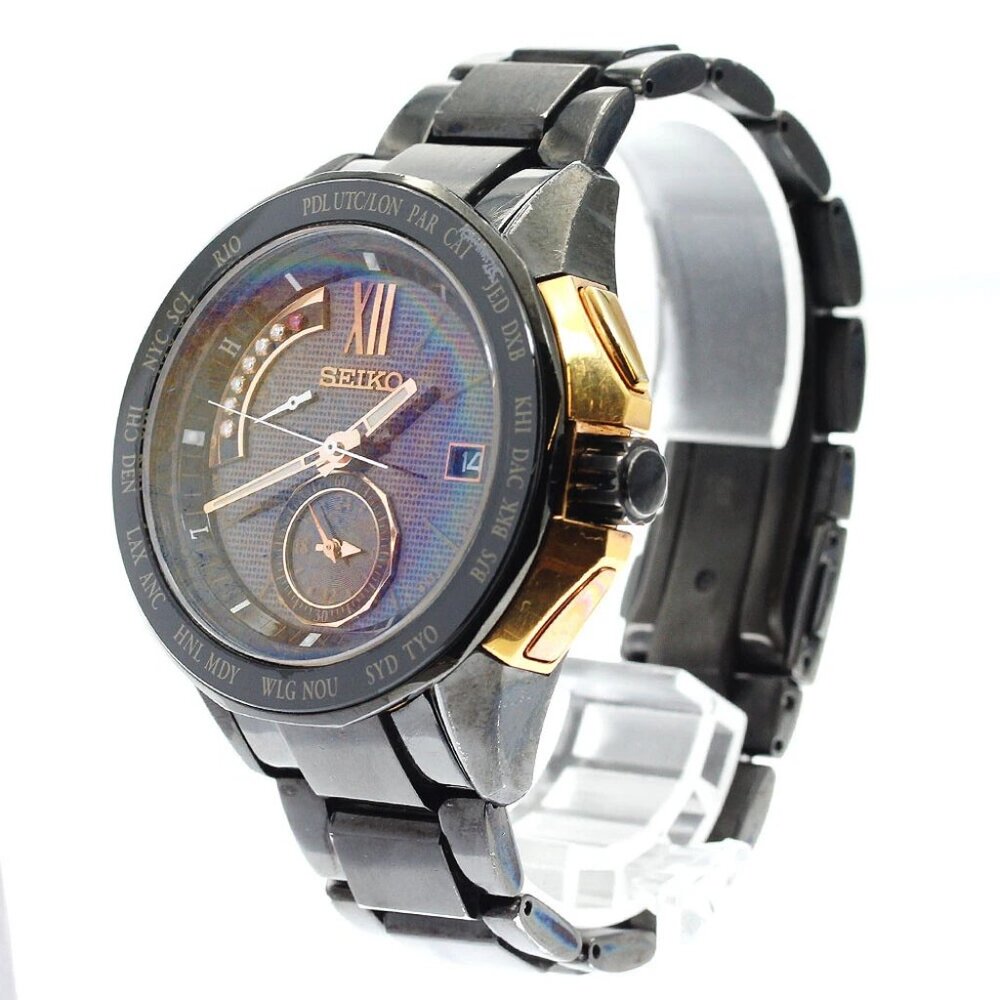 SEIKO Brights SAGA115/8B54-0AJ0 Date black Dial Solar Powered Radio Men's